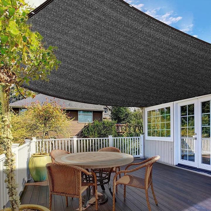 Zonweringnet anti-UV schaduwdoek voor terras en tuin, biedt verkoelende schaduw en bescherming.
