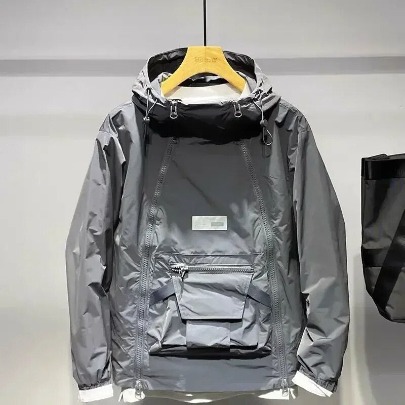 Veelzijdige heren hooded jas, een praktische dubbelrits windbreaker perfect voor streetwear in lente en herfst.