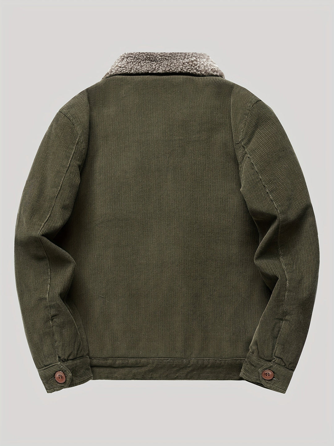 Model draagt een casual heren winterjas met knopen, stijlvol en warm voor buiten.