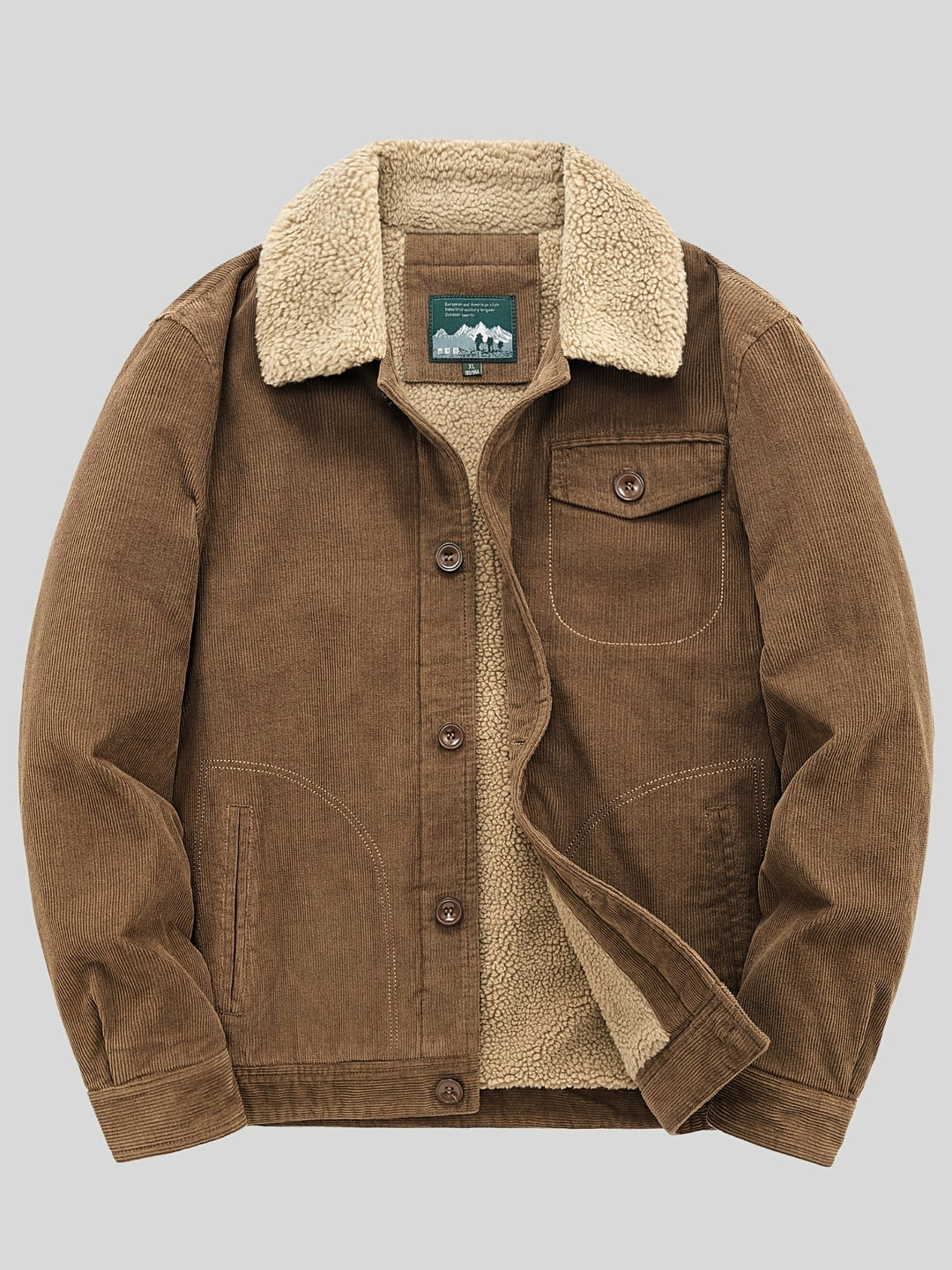 Comfortabele herenjas met stevige knopen, windbestendig en duurzaam voor de winter.