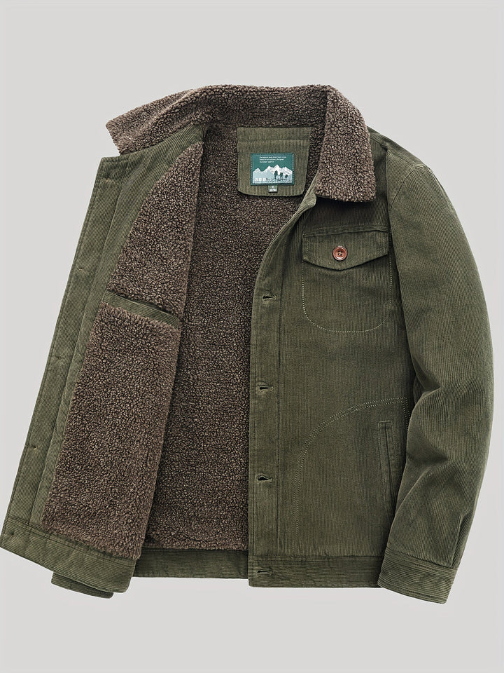 Stijlvolle heren trucker winterjas met knoopsluiting, warm en veelzijdige buitenkleding.