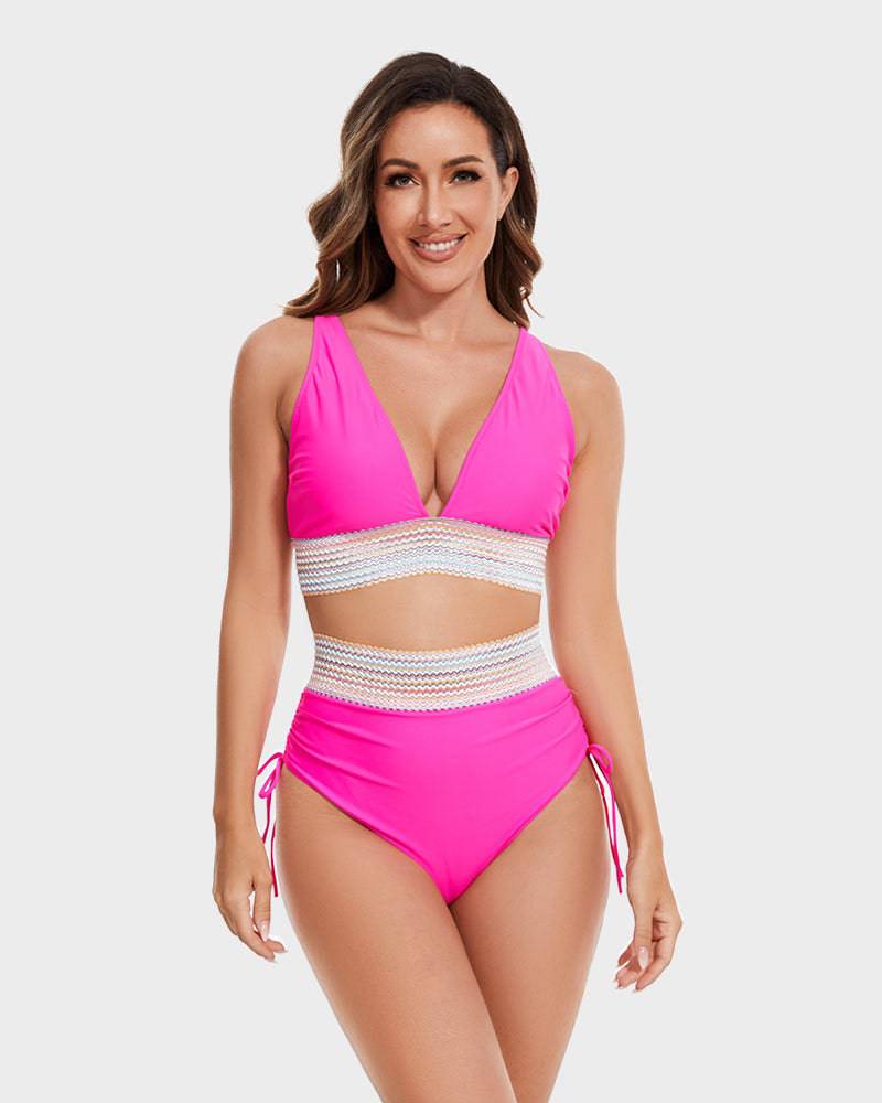 Comfortabele corrigerende bikini set voor dames, hoge taille, met modern kleurblok.