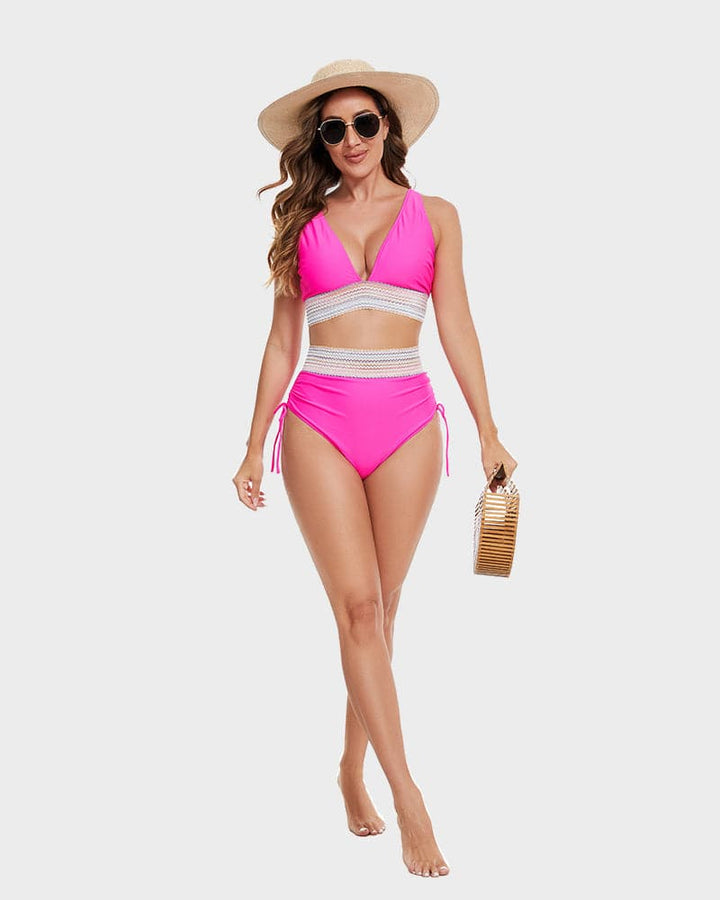 Dames zwemoutfit: corrigerende bikini, hoge taille, kleurblok, voor een zelfverzekerde zomer.