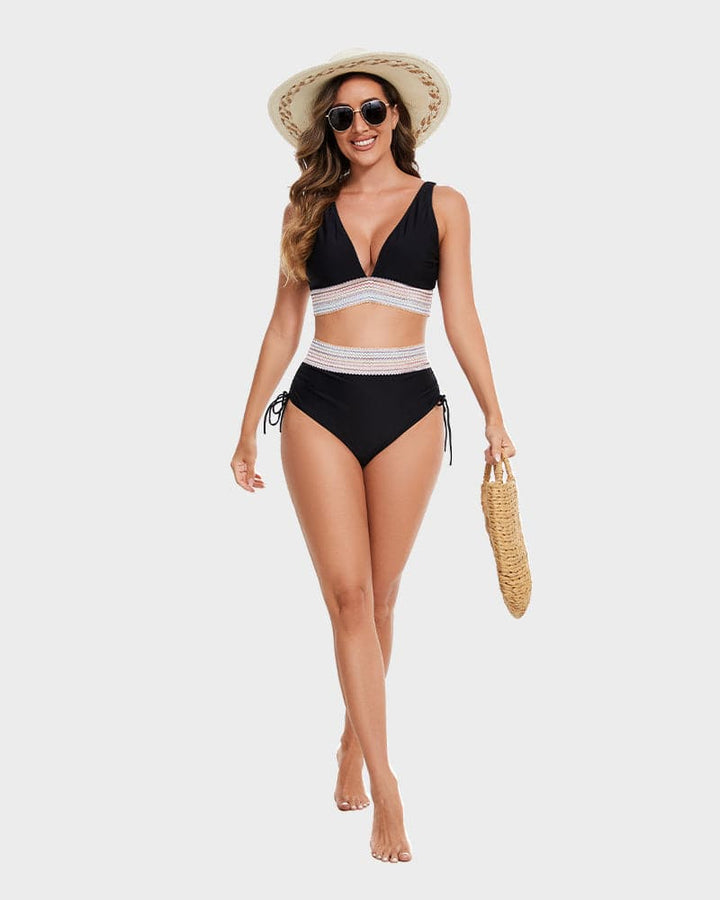 Flatterende dames bikini: hoge taille, buikcontrole, corrigerend, met levendig kleurblok.