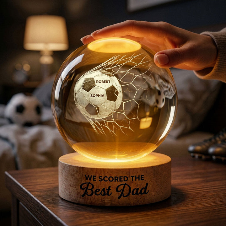 Exclusieve gepersonaliseerde kristallen voetbal nachtlamp, een bijzonder familie aandenken.