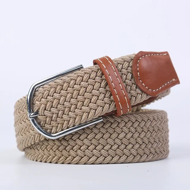 Bruine elastische riem, modieus accessoire van imitatieleer voor heren & dames.