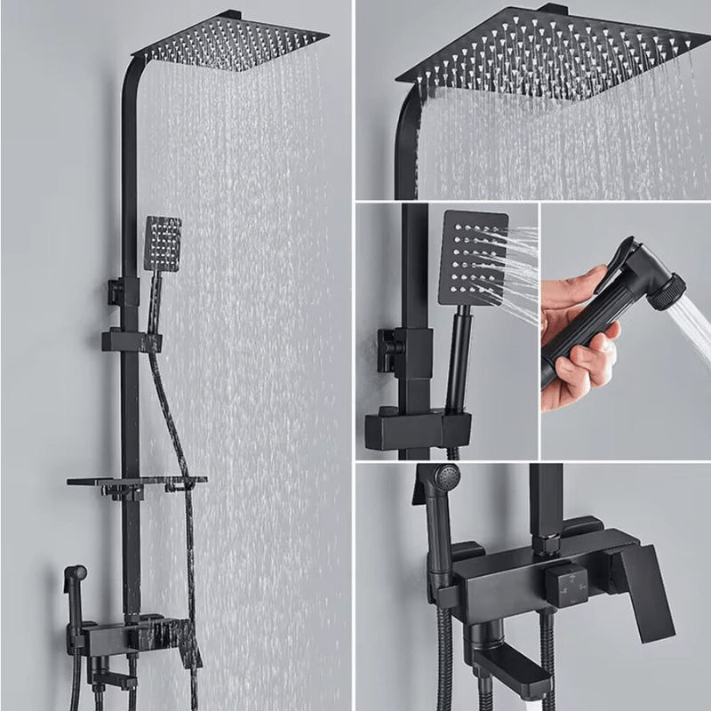 Design chroom regendoucheset met mengkraan, verstelbare hoofddouche en handdouche voor optimale douche-ervaring.