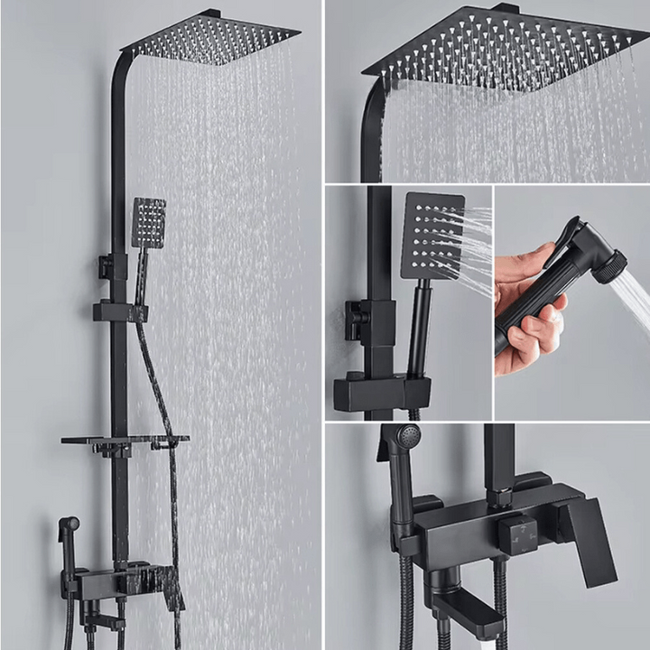 Design chroom regendoucheset met mengkraan, verstelbare hoofddouche en handdouche voor optimale douche-ervaring.