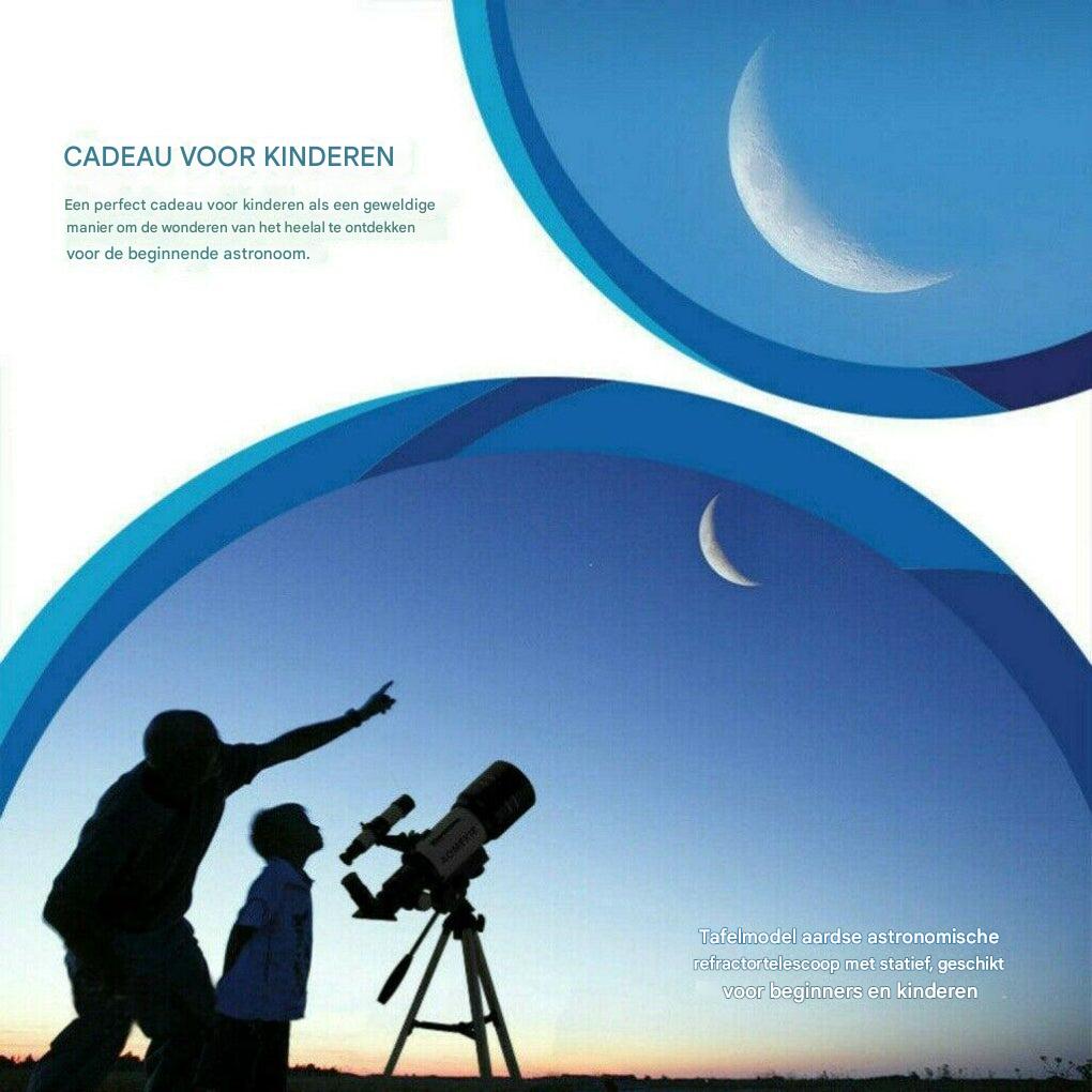 Refractor telescoop met meegeleverde telefoonhouder; leg eenvoudig foto's van de maan en planeten vast.