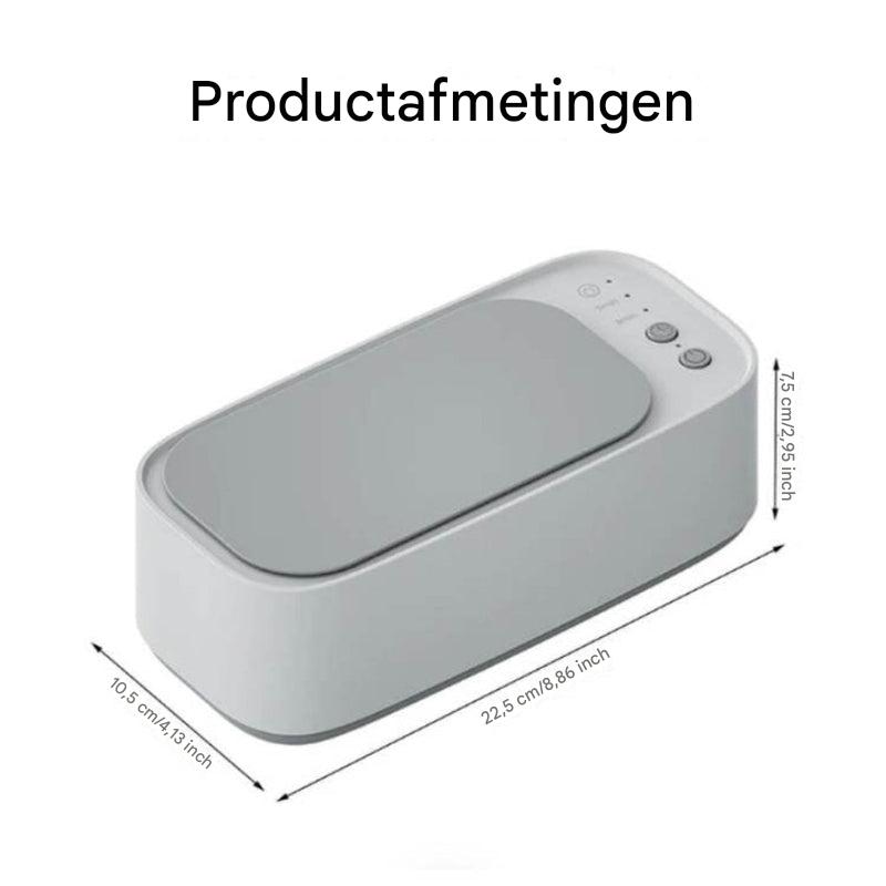 Compacte ultrasone sieradenreiniger, perfect voor het reinigen van juwelen, brillen en accessoires.
