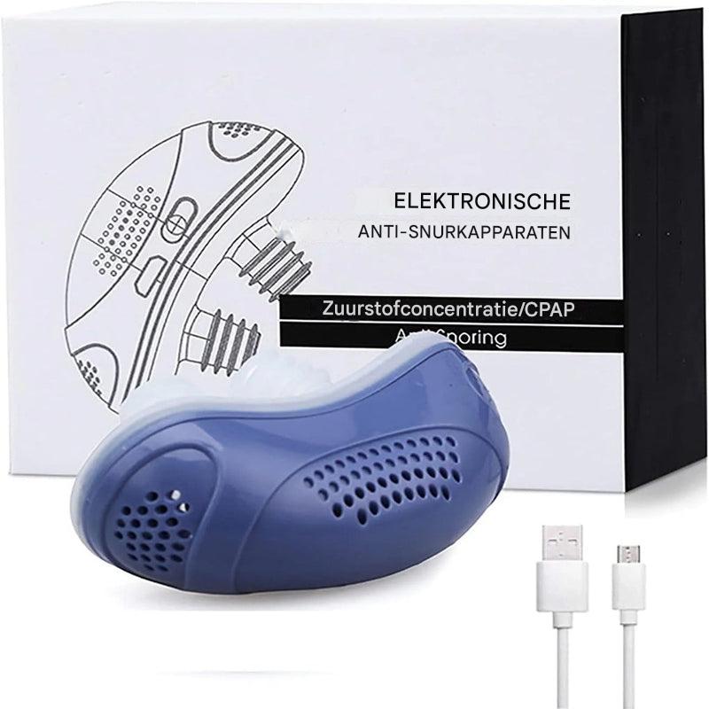 Draagbaar micro-CPAP apparaat voor reizen, ondersteunt slaaptherapie en verbetert ademhaling bij slaapapneu.