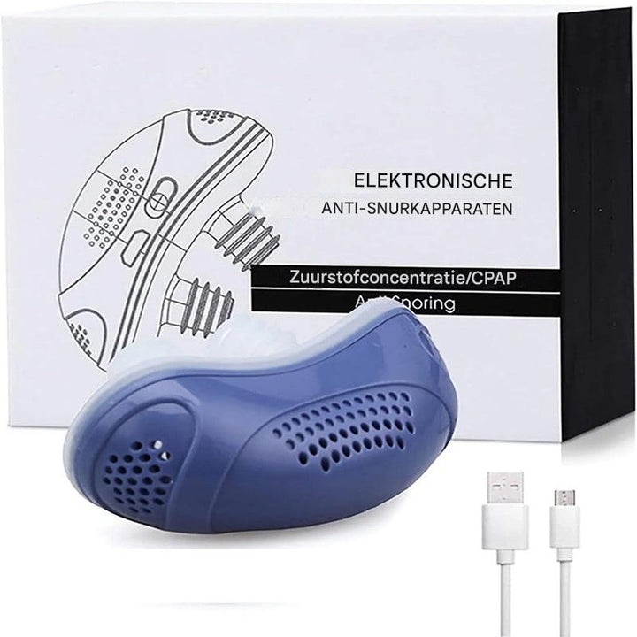 Draagbaar micro-CPAP apparaat voor reizen, ondersteunt slaaptherapie en verbetert ademhaling bij slaapapneu.