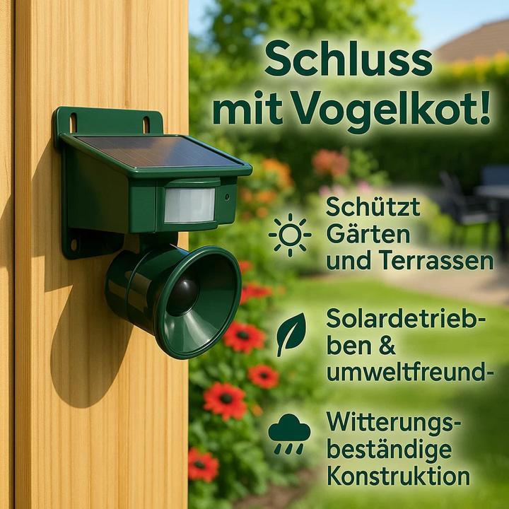 Ecologische vogelverschrikker met zonne-energie, een diervriendelijke manier om uw tuin te beschermen.