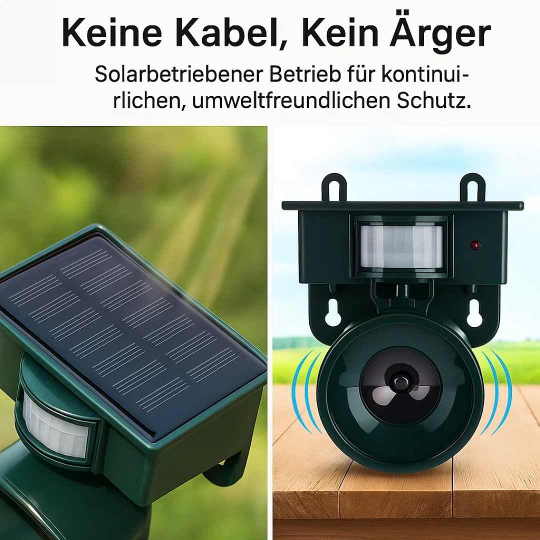 Draadloze vogelverschrikker op zonne-energie, flexibele plaatsing zonder gedoe met kabels.