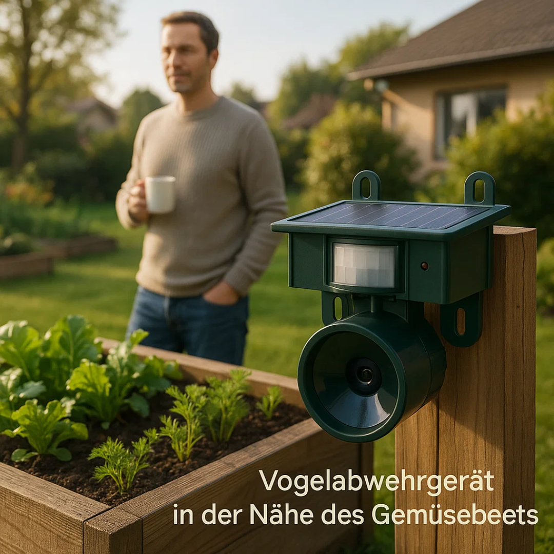Zonne-energie vogelverschrikker, beschermt uw buitenruimte diervriendelijk tegen ongewenste vogels.