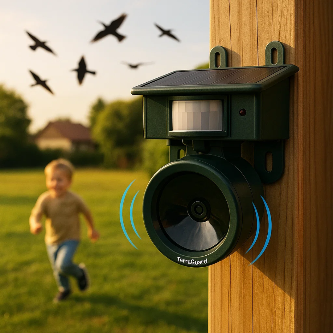 Schrikapparaat op zonne-energie, speciaal ontworpen voor vogelwering in de tuin en op het balkon.