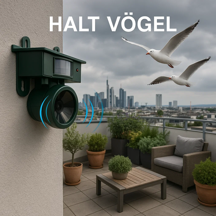 Moderne vogelwering met bewegingssensor en zonne-energie, perfect voor elke tuin of terras.