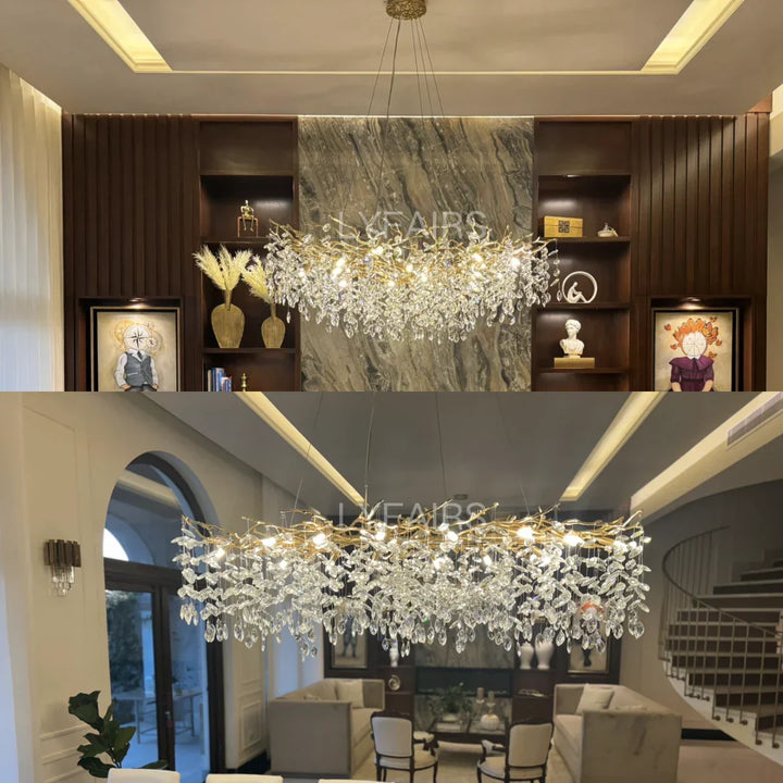 Aurelia kristallen kroonluchter, gedetailleerd bladontwerp, voor luxe binnenverlichting.