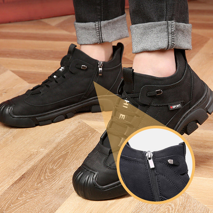 Trendy zwarte Theo heren sneakers; comfortabele veterschoenen met rits voor herfst en winter.