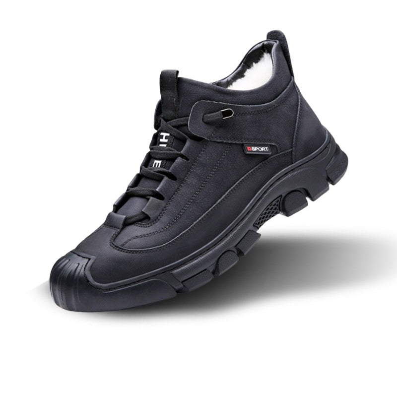 Functionele zwarte Theo heren sneakers met veters en rits, combineren comfort met een trendy look.