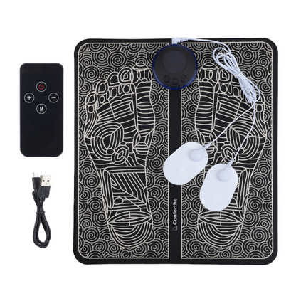 "TheraPulse Pro voetmassager, zwart, biedt verlichting voor voet- en onderbeenpijn met geavanceerde massagetechnologie."