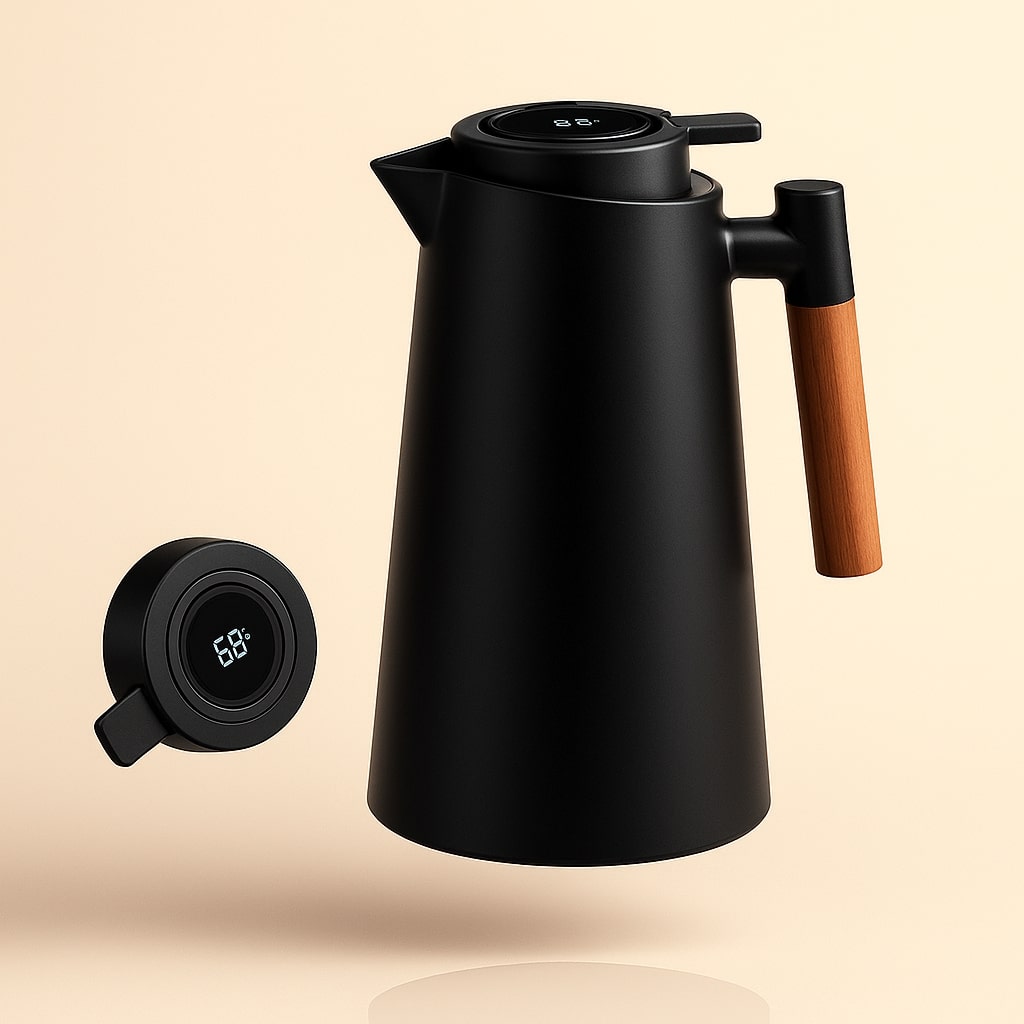 Stijlvolle unisex thermoskan 1L met display. Houdt koffie en thee uren warm. Modern keukenapparaat.