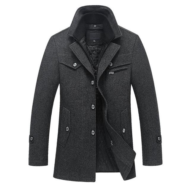 Formele heren double-breasted winter overjas, ideaal voor kantoor en zakelijke bijeenkomsten, warm en stijlvol.