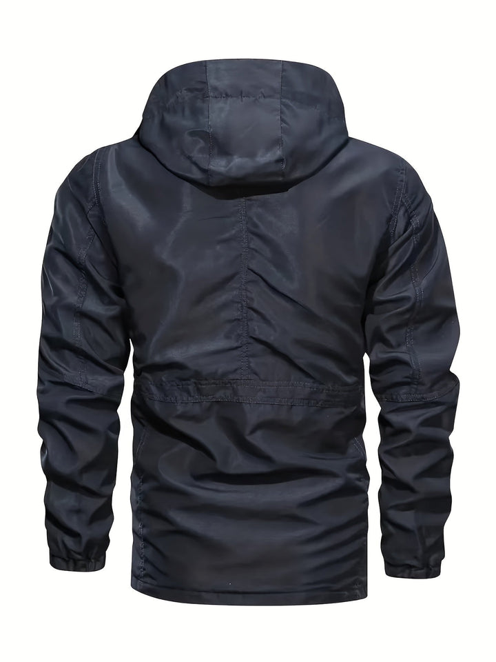Comfortabel heren vrijetijdsjack, outdoor stijl met afneembare capuchon en rits.