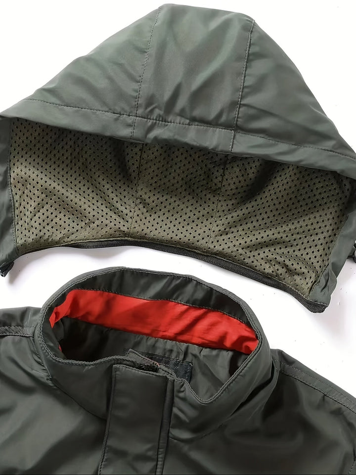 Stijlvol heren sportjack, ademend, met afritsbare capuchon, ideaal voor buiten.