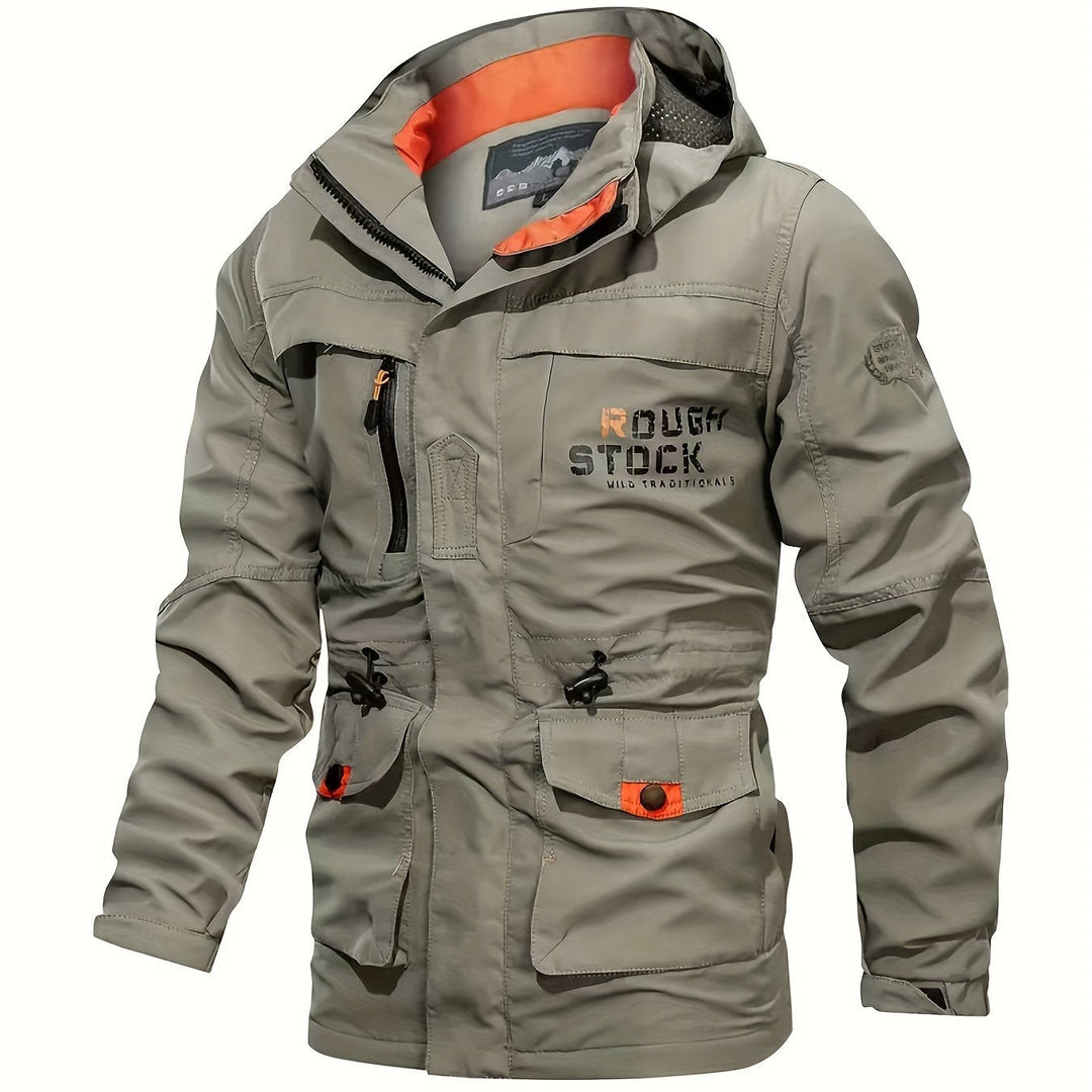 Modern heren sportjack voor outdoor, met afritsbare capuchon, praktisch en comfortabel.