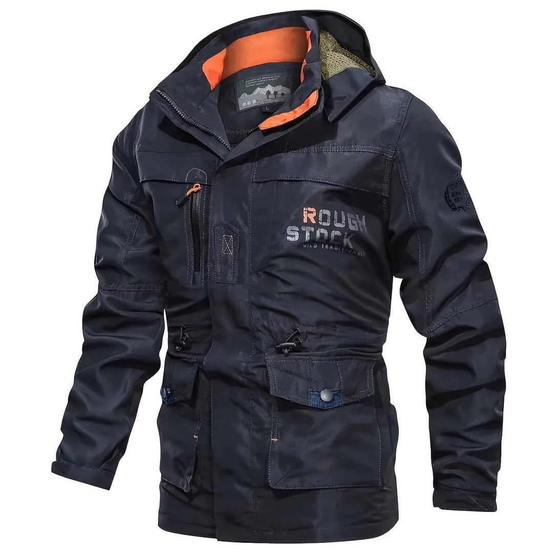Veelzijdig heren outdoor sportjack met ritssluiting en afneembare capuchon voor alle seizoenen.