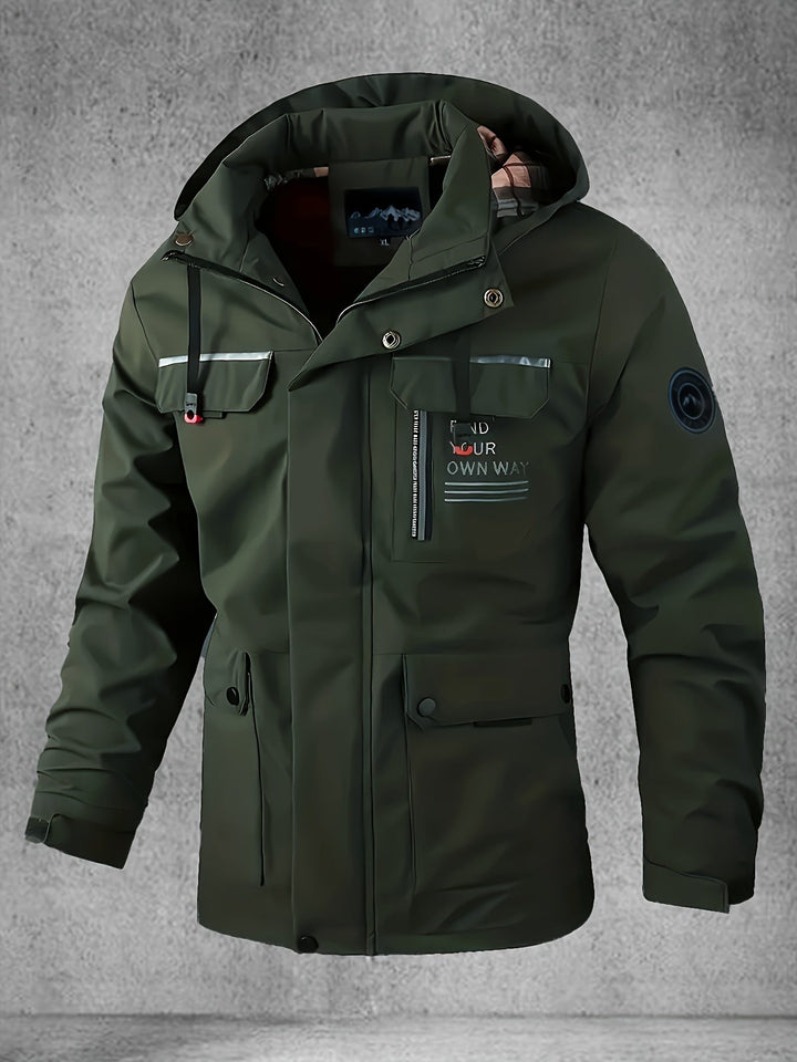 Robuuste heren winterjas, waterdichte softshell met verstelbare capuchon, geschikt voor elk avontuur.