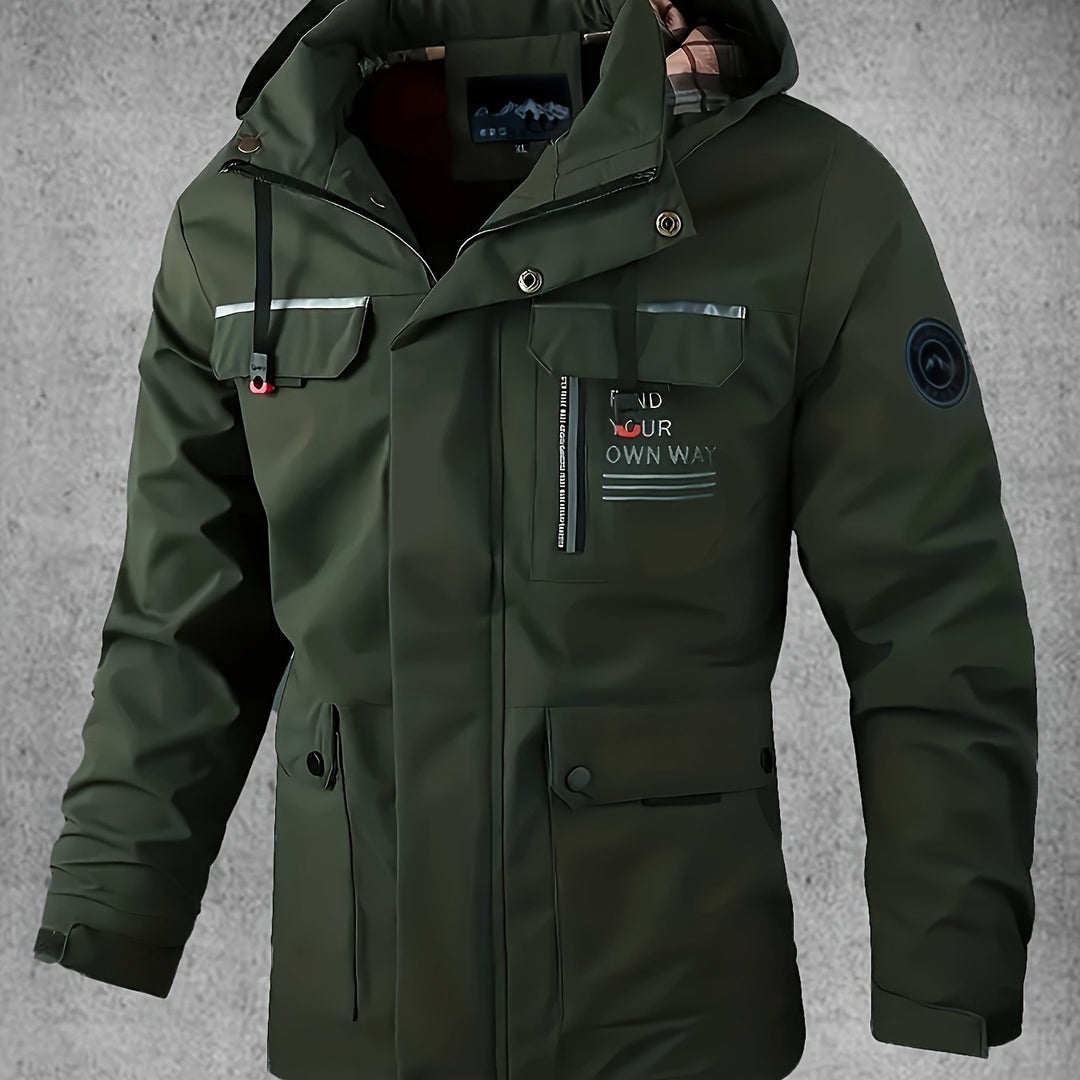 Basic heren waterdichte softshell jas, essentieel voor outdoor en casual gebruik, met capuchon.