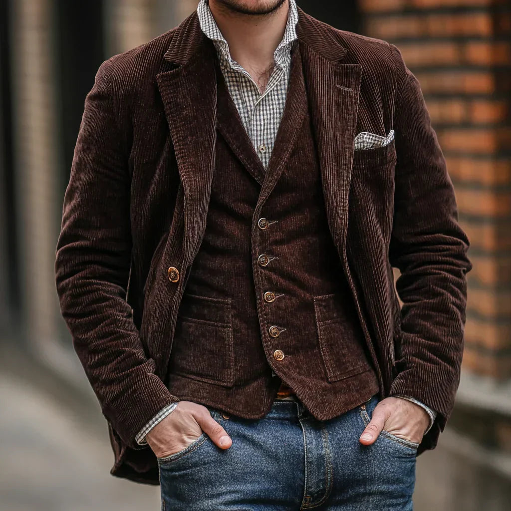 Hoogwaardige Victor herenset met jasje en gilet. Klassiek, stijlvol design voor een elegante zakelijke look.