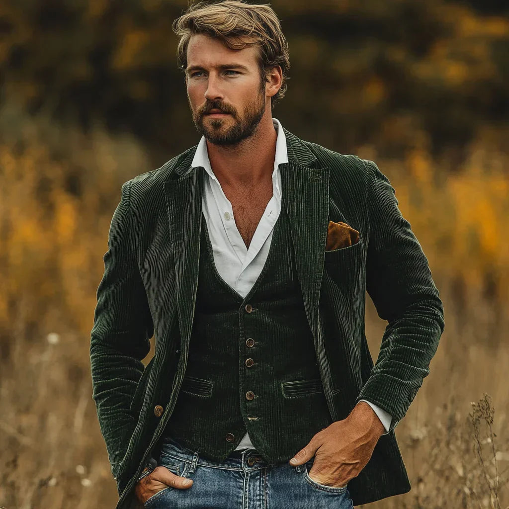 Smart-casual heren tweedelig jasje en gilet set Victor. Trendy en comfortabel voor zowel zakelijk als casual.