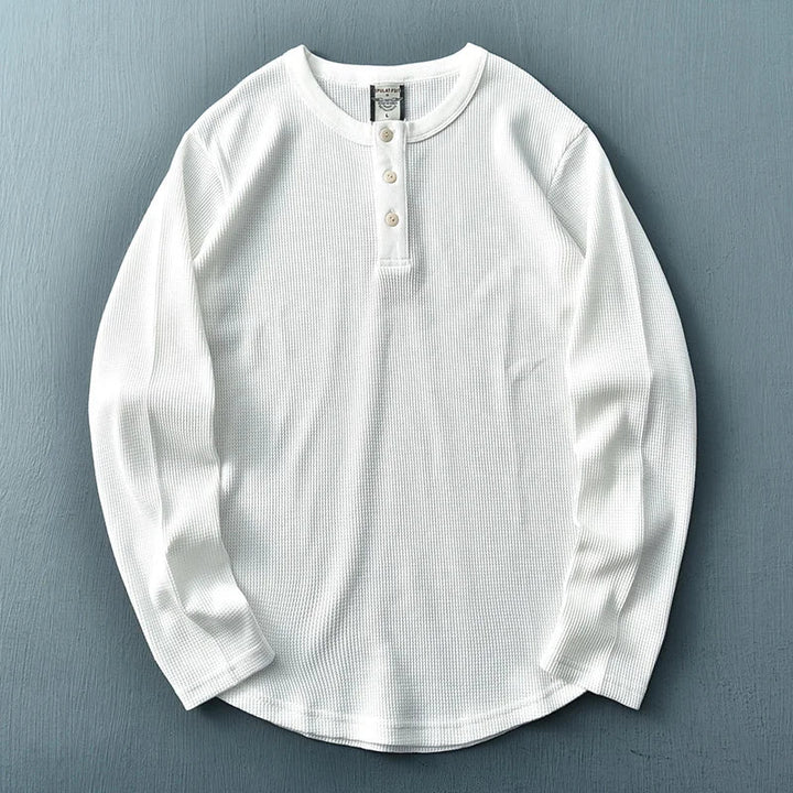 Comfortabel heren T-shirt, Henley-stijl, lange mouwen, een must-have casual top.