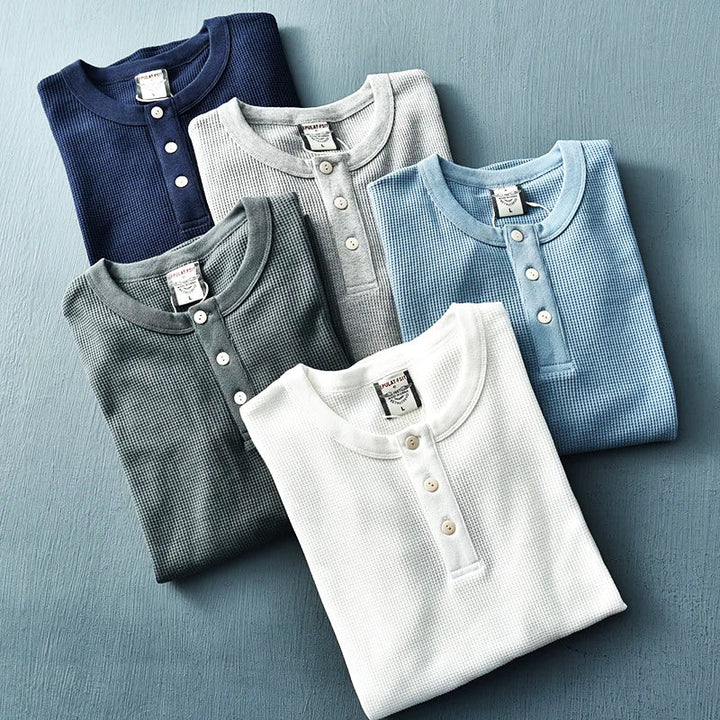 Stijlvol heren Henley T-shirt met lange mouwen, ideaal voor een comfortabele casual look.