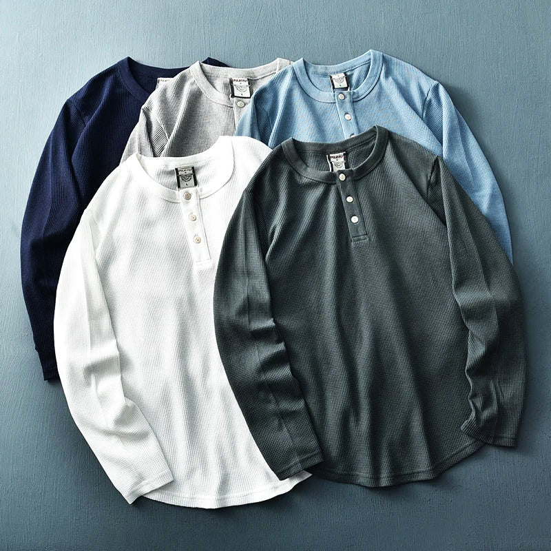 Klassiek heren Henley T-shirt met lange mouwen, knoopsluiting, perfect voor elke casual outfit.