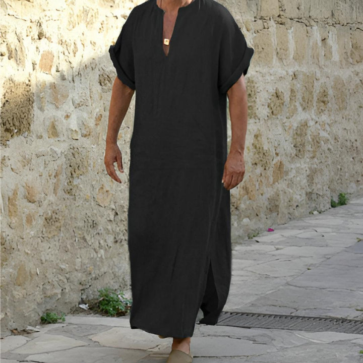 Heren V-hals lang shirt, comfortabel en modieus voor dagelijkse casual look. Ontspannen pasvorm.