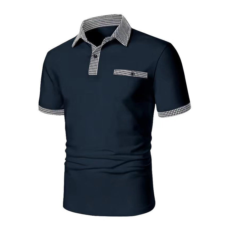 Casual heren shirt met korte mouwen en pied-de-poule dessin, ideaal voor een relaxte zomerlook.