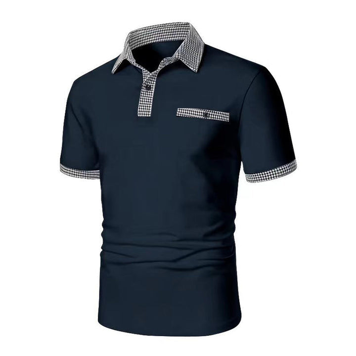 Casual heren shirt met korte mouwen en pied-de-poule dessin, ideaal voor een relaxte zomerlook.