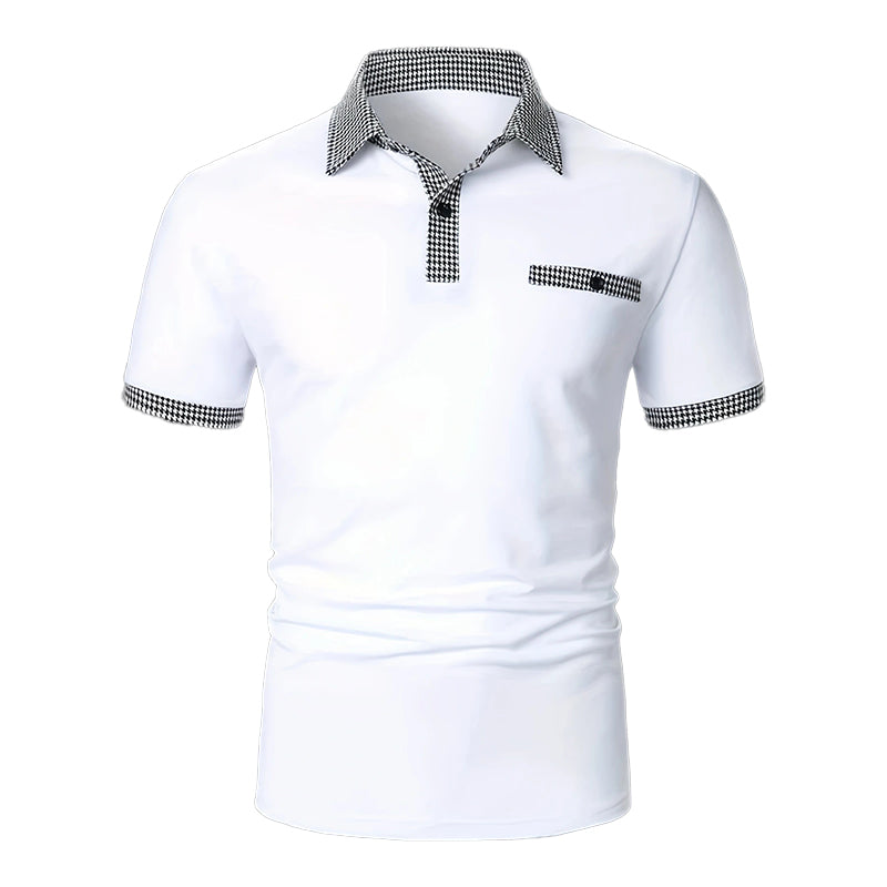 Stijlvolle heren polo met korte mouwen en pied-de-poule, een must-have voor de moderne man in de zomer.