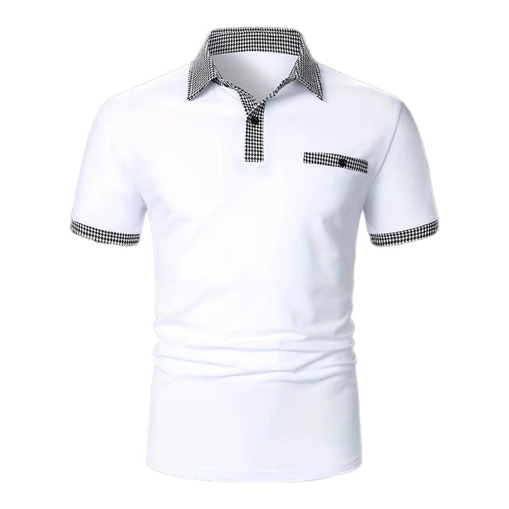 Stijlvolle heren polo met korte mouwen en pied-de-poule, een must-have voor de moderne man in de zomer.