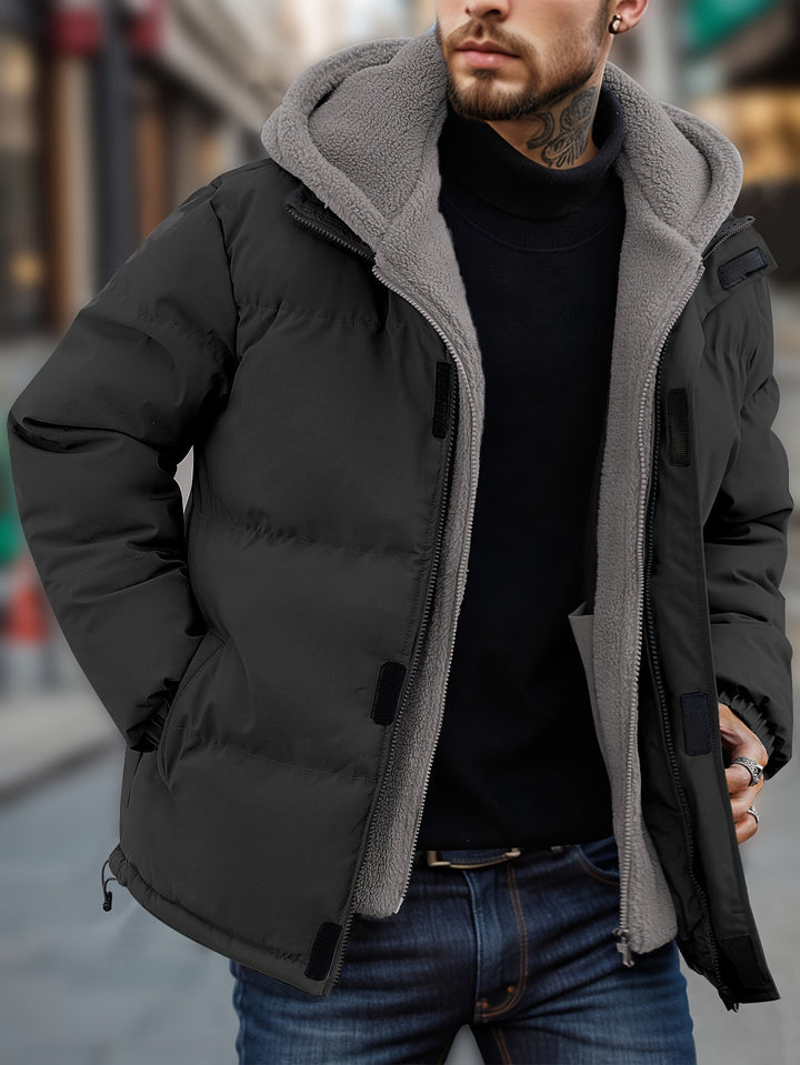 Warme heren winterjas: gewatteerde fleece parka met capuchon, ideaal voor koud weer.