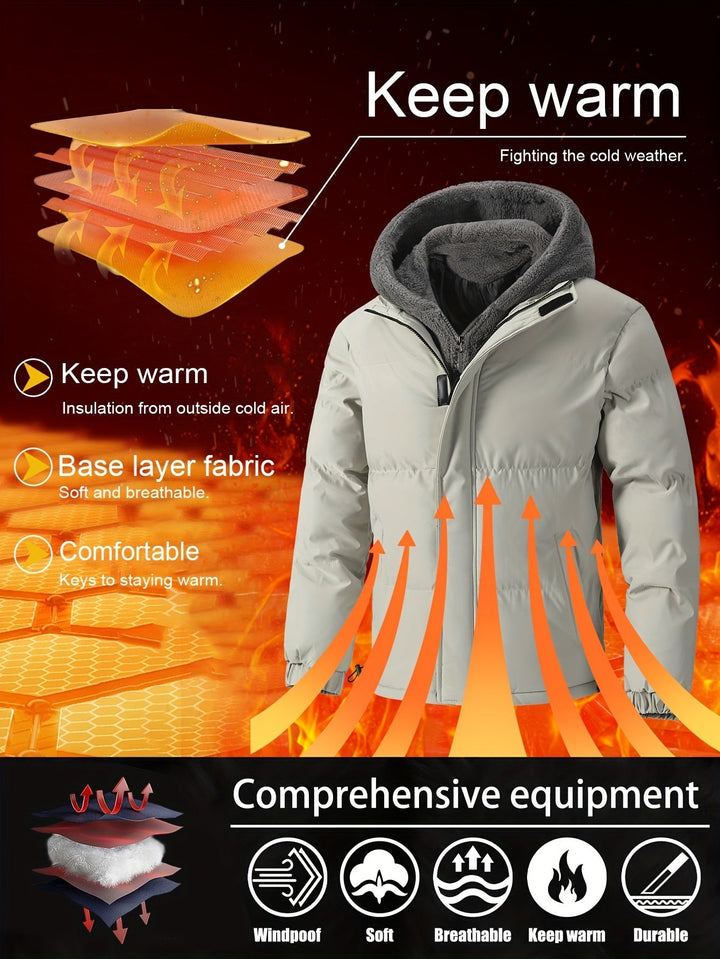 Stijlvolle heren winterjas: gewatteerde fleece parka met capuchon, perfect voor koude dagen.