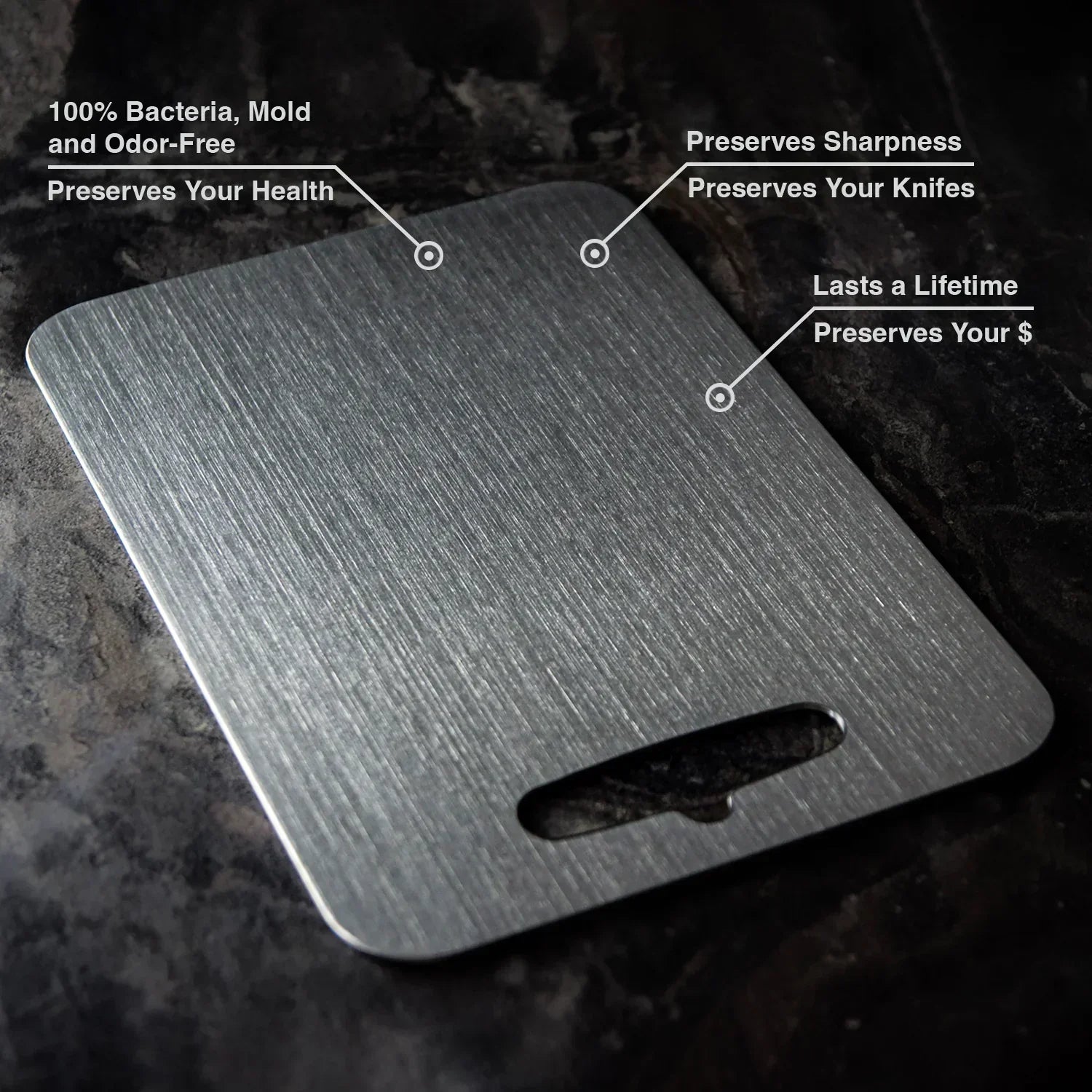 Titanium snijplank, BPA-vrij, duurzaam en antibacterieel. Geschikt voor vlees, groenten en fruit, eenvoudig te reinigen.