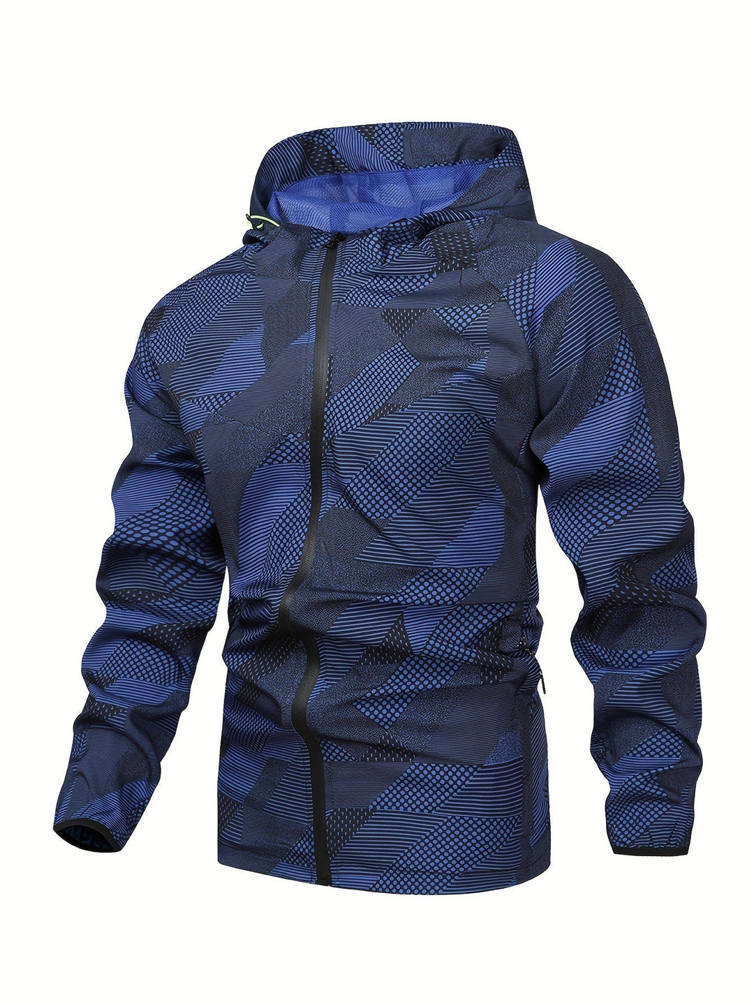 Herfstjas voor mannen: kleurblok design, rits, capuchon en windbreaker functie.