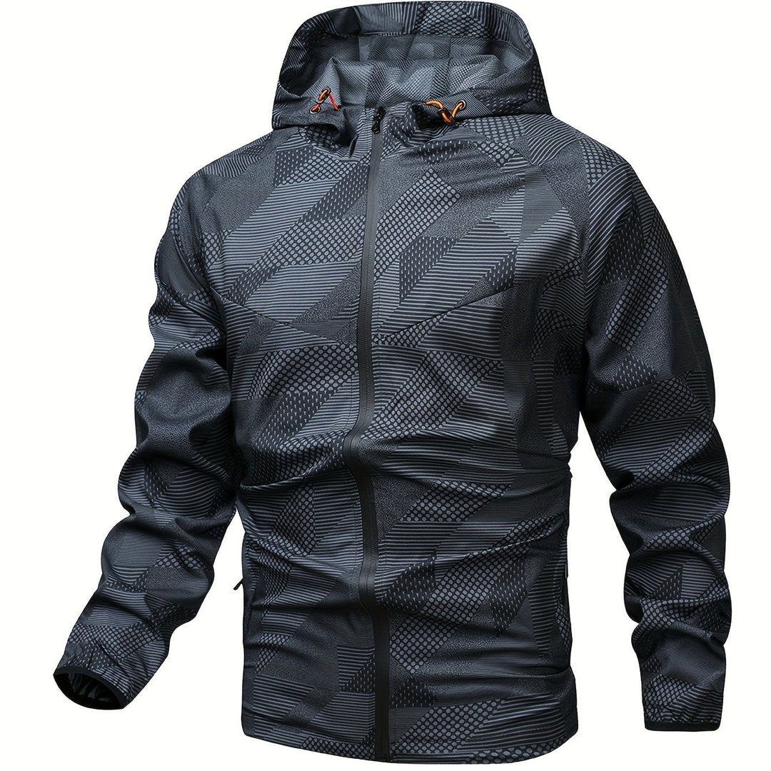 Casual heren windbreaker met volledige rits, capuchon en moderne kleurblokken.
