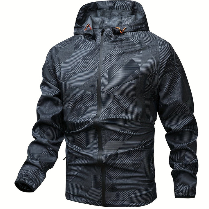 Casual heren windbreaker met volledige rits, capuchon en moderne kleurblokken.