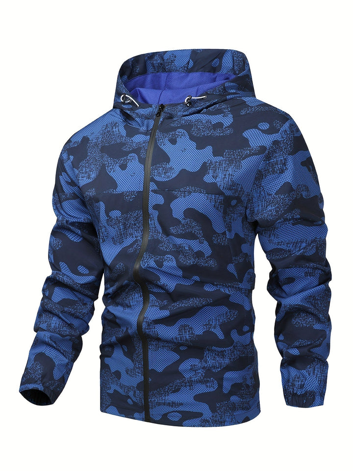 Outdoor herenjas: windbreaker met capuchon, rits en trendy kleurblokken, ideaal voor de herfst.